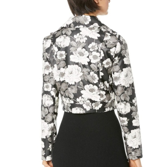 🔥SOLD🔥Sam Edelman Gray Black White Vegan Leather Floral Moto Jacket Size S NWT - Picture 5 of 9